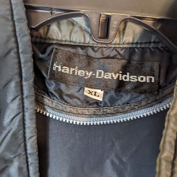 VTG Harley Davidson Black Wind Jacket Zip Up Spell Out Down The Arm SZ XL - Picture 5 of 8